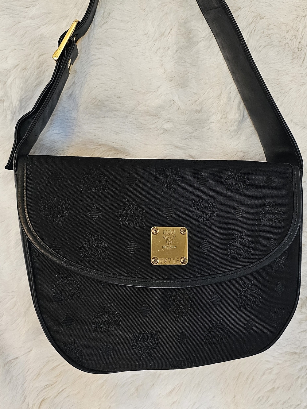 MCM Black Canvas And Leather Shoulder Bag